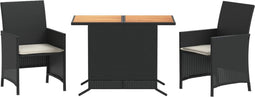 vidaXL - 3-delige - Bistroset - met - kussens - poly - rattan - zwart