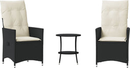 vidaXL - 3-delige - Bistroset - met - kussens - poly - rattan - zwart
