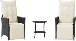 vidaXL - 3-delige - Bistroset - met - kussens - poly - rattan - zwart