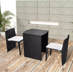 vidaXL - 3-delige - Bistroset - met - kussens - poly - rattan - zwart