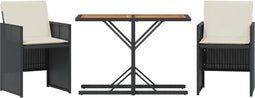 vidaXL - 3-delige - Bistroset - met - kussens - poly - rattan - zwart