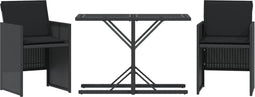 vidaXL - 3-delige - Bistroset - met - kussens - poly - rattan - zwart