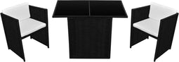 vidaXL - 3-delige - Bistroset - met - kussens - poly - rattan - zwart