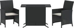vidaXL - 3-delige - Bistroset - met - kussens - poly - rattan - zwart