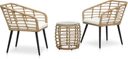 vidaXL - 3-delige - Bistroset - poly - rattan - eikenkleurig