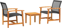 vidaXL - 3-delige - Bistroset - poly - rattan - en - acaciahout - zwart