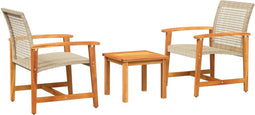 vidaXL - 3-delige - Bistroset - poly - rattan - en - acaciahout - beige