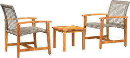 vidaXL - 3-delige - Bistroset - poly - rattan - en - acaciahout - grijs