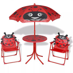 vidaXL - 3-delige - Bistroset - voor - kinderen - met - parasol - rood