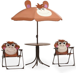 vidaXL - 3-delige - Bistroset - voor - kinderen - met - parasol - bruin