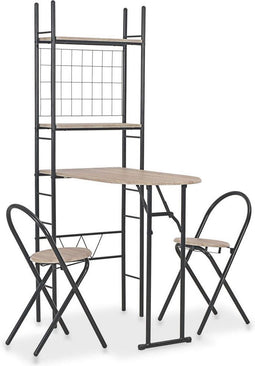vidaXL - 3-delige - Eethoek - inklapbaar - met - opbergrek - MDF - en - staal