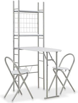 vidaXL - 3-delige - Eethoek - inklapbaar - met - opbergrek - MDF - en - staal - wit