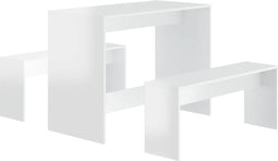 vidaXL - 3-delige - Eethoekset - bewerkt - hout - hoogglans - wit