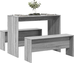 vidaXL - 3-delige - Eettafel - en - bankenset - bewerkt - hout - grijs - sonoma - eiken