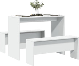 vidaXL - 3-delige - Eettafel - en - bankenset - bewerkt - hout - wit