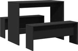 vidaXL - 3-delige - Eettafel - en - bankenset - bewerkt - hout - zwart