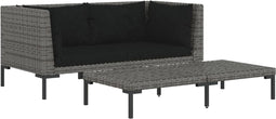 vidaXL - 3-delige - Loungeset - halfrond - poly - rattan - donkergrijs