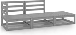vidaXL - 3-delige - Loungeset - massief - grenenhout - grijs
