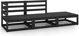 vidaXL - 3-delige - Loungeset - massief - grenenhout - zwart