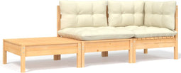 vidaXL - 3-delige - Loungeset - met - crèmekleurige - kussens - massief - grenenhout