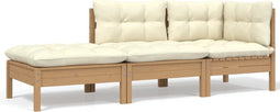 vidaXL - 3-delige - Loungeset - met - crèmekleurige - kussens - massief - grenenhout