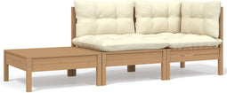 vidaXL - 3-delige - Loungeset - met - crèmekleurige - kussens - massief - grenenhout