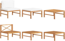 vidaXL - 3-delige - Loungeset - met - crèmekleurige - kussens - teakhout