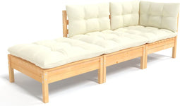vidaXL - 3-delige - Loungeset - met - crèmekleurige - kussens - massief - grenenhout