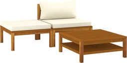 vidaXL - 3-delige - Loungeset - met - crèmewitte - kussens - acaciahout
