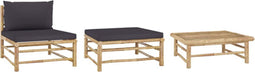 vidaXL - 3-delige - Loungeset - met - donkergrijze - kussens - bamboe
