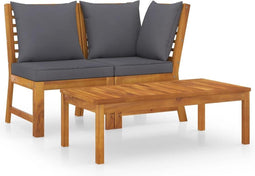 vidaXL - 3-delige - Loungeset - met - donkergrijze - kussens - massief - acaciahout