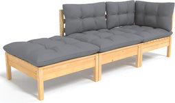 vidaXL - 3-delige - Loungeset - met - grijze - kussens - massief - grenenhout