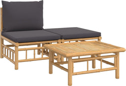 vidaXL - 3-delige - Loungeset - met - kussens - bamboe - donkergrijs