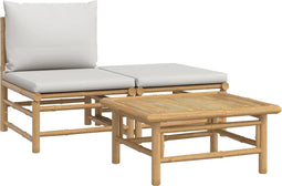 vidaXL - 3-delige - Loungeset - met - kussens - bamboe - lichtgrijs