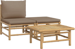 vidaXL - 3-delige - Loungeset - met - kussens - bamboe - taupe