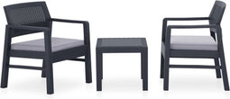vidaXL - 3-delige - Loungeset - met - kussens - kunststof - grijs
