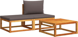 vidaXL - 3-delige - Loungeset - met - kussens - massief - acaciahout