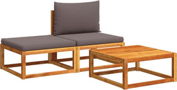 vidaXL - 3-delige - Loungeset - met - kussens - massief - acaciahout