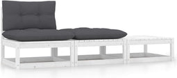 vidaXL - 3-delige - Loungeset - met - kussens - massief - grenenhout - wit