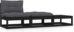 vidaXL - 3-delige - Loungeset - met - kussens - massief - grenenhout - zwart