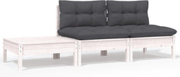 vidaXL - 3-delige - Loungeset - met - kussens - massief - grenenhout - wit