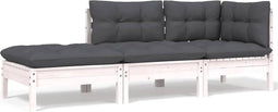 vidaXL - 3-delige - Loungeset - met - kussens - massief - grenenhout - wit