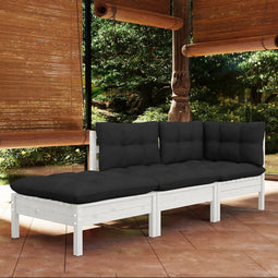vidaXL - 3-delige - Loungeset - met - kussens - massief - grenenhout