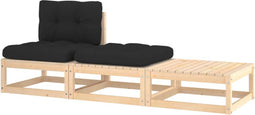 vidaXL - 3-delige - Loungeset - met - kussens - massief - grenenhout