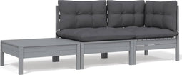 vidaXL - 3-delige - Loungeset - met - kussens - massief - grenenhout - grijs
