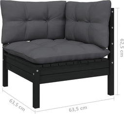 vidaXL - 3-delige - Loungeset - met - kussens - massief - grenenhout - zwart