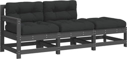 vidaXL - 3-delige - Loungeset - met - kussens - massief - hout - grijs