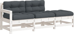 vidaXL - 3-delige - Loungeset - met - kussens - massief - hout - wit