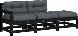 vidaXL - 3-delige - Loungeset - met - kussens - massief - hout - zwart