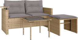 vidaXL - 3-delige - Loungeset - met - kussens - poly - rattan - beige